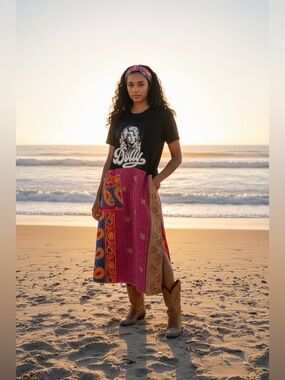 DOLLY Artisan Made Upcycled MED DRESS 20-21” PTP. 48”long Granny D Originals